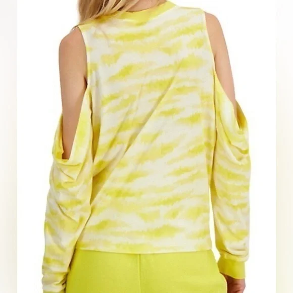 I.N.C. Earth Cotton Yellow Tie-Dye Cold-Shoulder T-Shirt Size XL - Picture 2 of 4